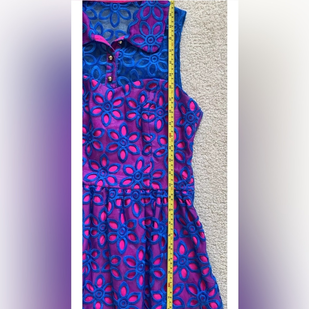 Lilly Pulitzer Pemberton Dress Sz 2 Royce Blue Daisy Floral Eyelet Retro Twee - Picture 13 of 14
